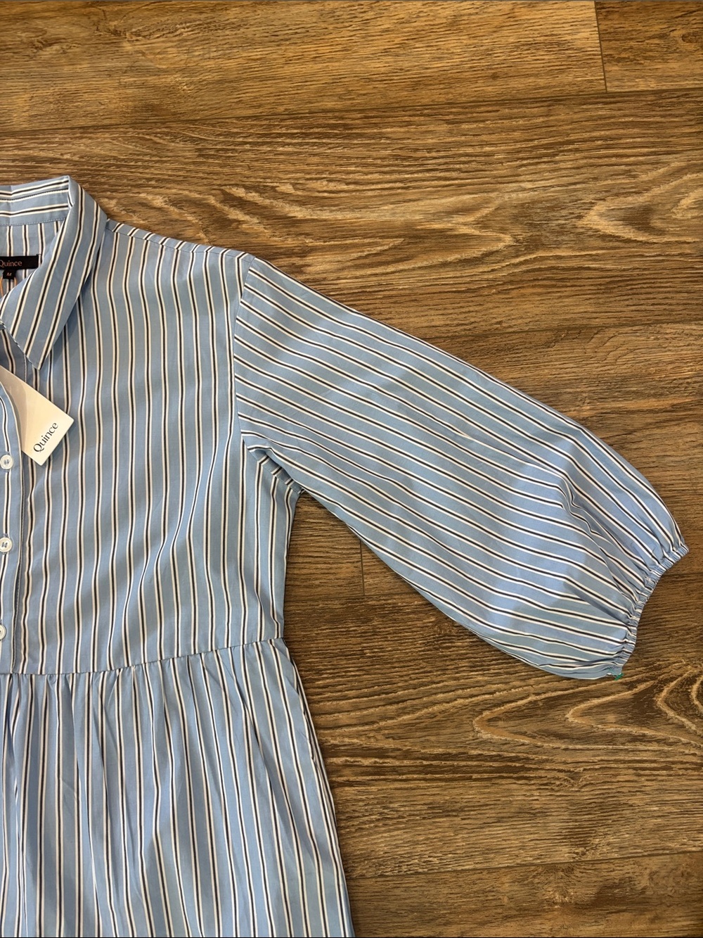 Quince Organic Cotton Poplin Midi Shirt Dress Blue Stripe Womens Size Medium NWT - Picture 4 of 13